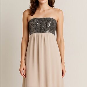 Anthropologie Strapless Dress with Sequin Bodice - Black and Tan
